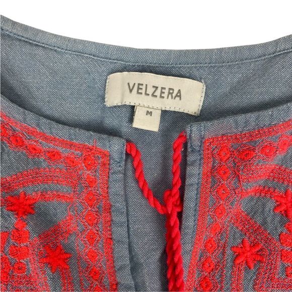 Velzera Chambray Tunic Top with Embroidery size Medium - Picture 3 of 6